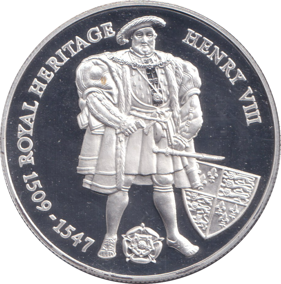 1996 SILVER PROOF TWO POUND ROYAL HERITAGE HENRY VIII