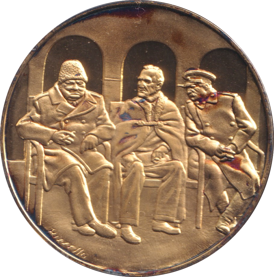 1974 SILVER GOLD PLATED WINSTON CHURCHILL YALTA MEETING MEDALLION