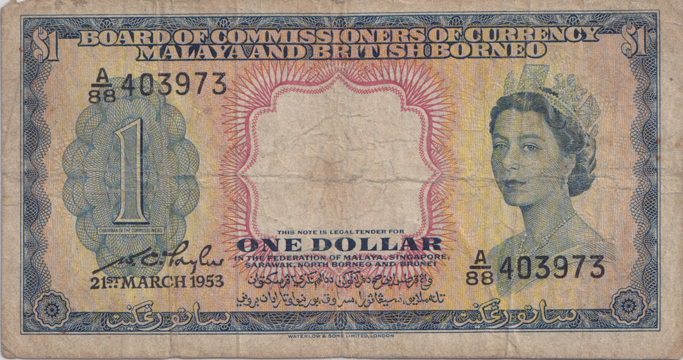 1953 ONE DOLLAR MALAYA AND BRITISH BORNEO BANKNOTE REF-1828