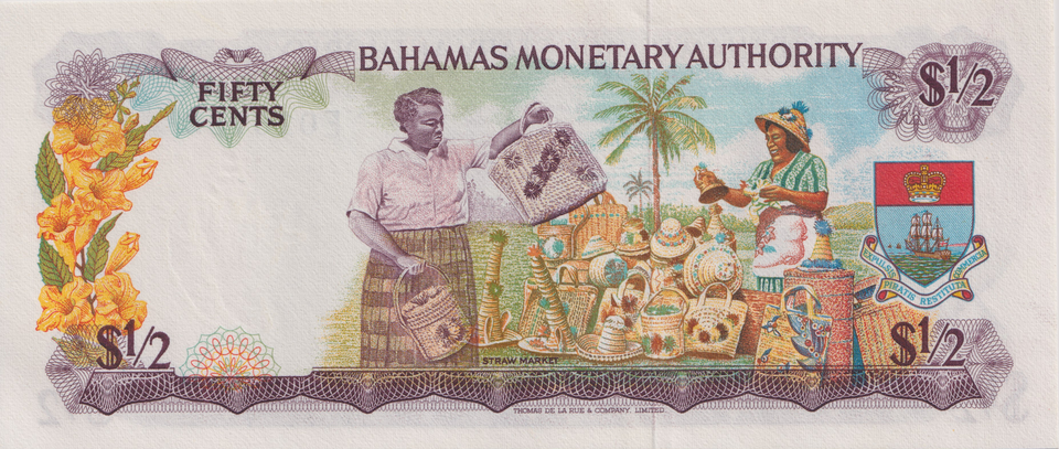 1968 FIFTY CENTS BAHAMAS BANKNOTE REF-1755