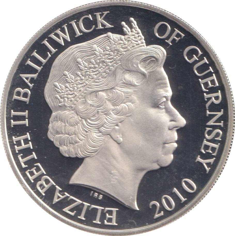 2010 SILVER PROOF FIVE POUNDS GUERNSEY NATIONAL SERVICE