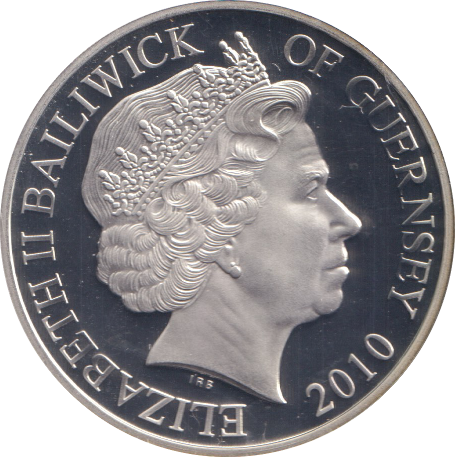 2010 SILVER PROOF FIVE POUNDS GUERNSEY NATIONAL SERVICE