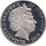 2010 SILVER PROOF FIVE POUNDS GUERNSEY NATIONAL SERVICE