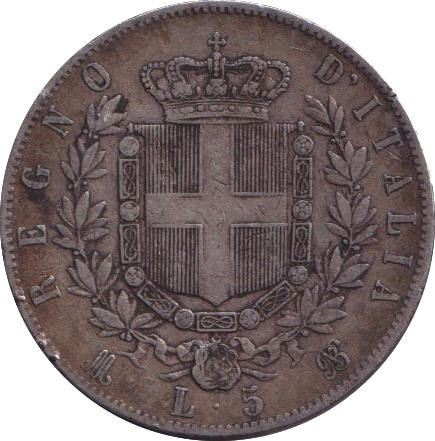 1871 SILVER 5 LIRA ITALY