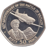 2000 SILVER PROOF 50P 60TH ANNIVERSARY OF THE BATTLE OF BRITAIN