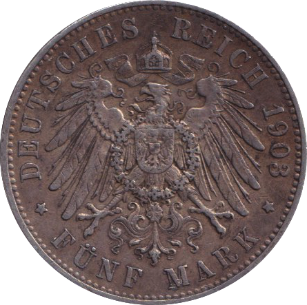 1903 SILVER 5 MARK GERMANY KINGDOM OF SAXONY
