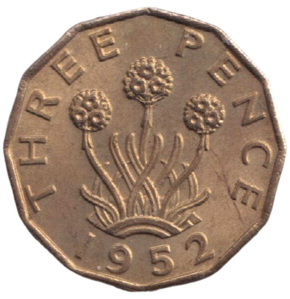 1952 BRASS THREEPENCE ( UNC )
