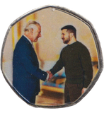 2023 50P SHAPED COIN LONG TO REIGN OVER US CHARLES III AND VOLODYMYR ZELENSKYY