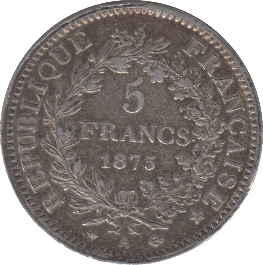 1875 SILVER FRANCE 5 FRANCS