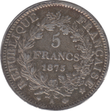 1875 SILVER FRANCE 5 FRANCS