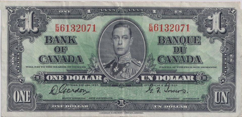 1937 ONE DOLLAR CANADA BANKNOTE REF-1773