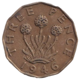 1946 THREE PENCE ( FINE ) REF-13