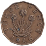 1946 THREE PENCE ( FINE ) REF-26