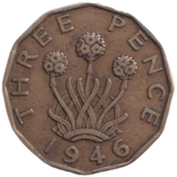 1946 THREE PENCE ( FINE ) REF-18