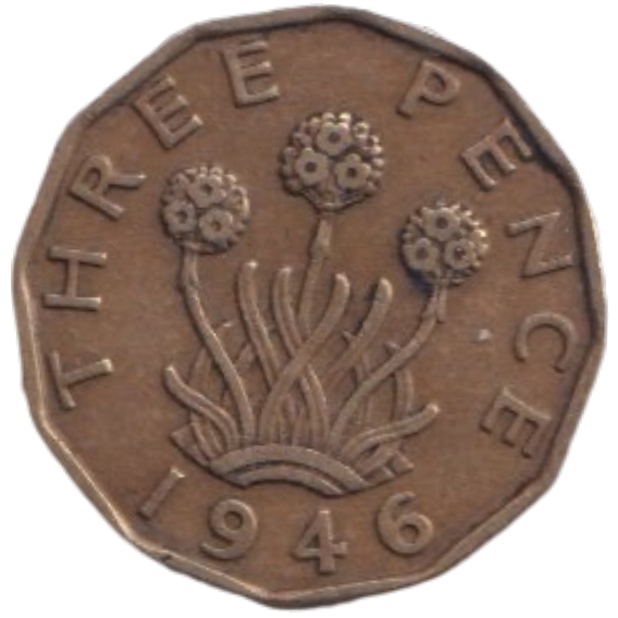 1946 THREE PENCE ( FINE ) REF-21