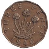 1946 THREE PENCE ( FINE ) REF-21