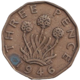 1946 THREE PENCE ( FINE ) REF-25