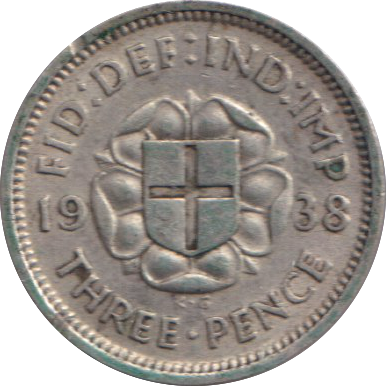 1938 THREEPENCE ( VF )