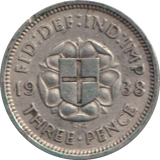 1938 THREEPENCE ( VF )