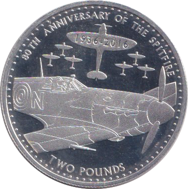 2016 SILVER PROOF TWO POUND COIN SPITFIRE 80TH ANNIVERSARY