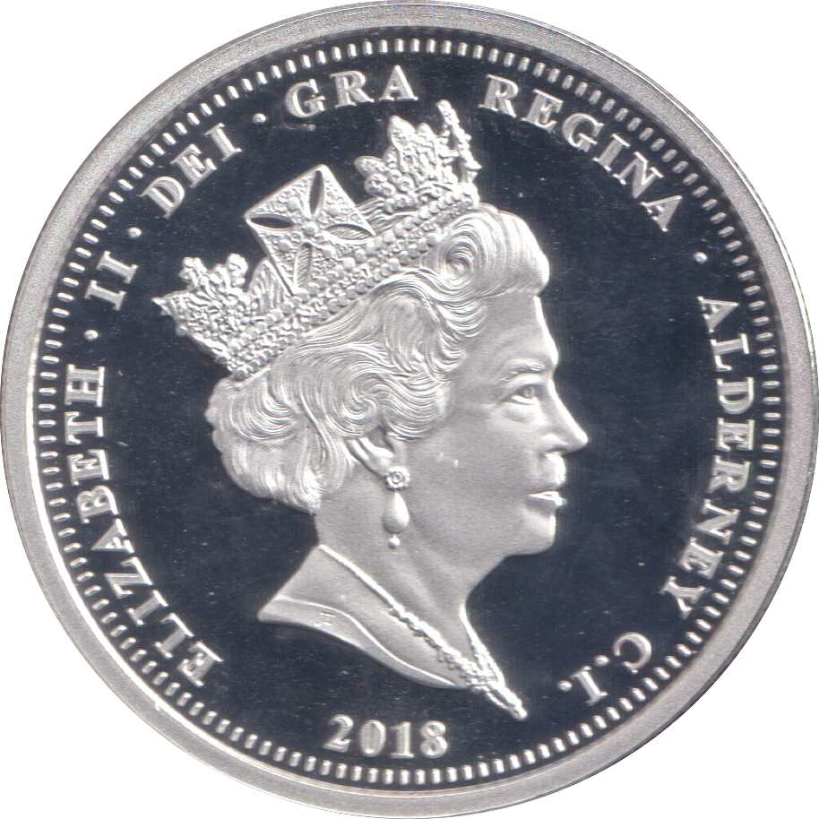 2018 CORONATION ANNIVERSARY SILVER PLATED FIVE POUND ALDERNEY