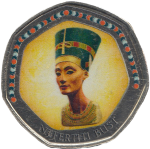 2003 50P SHAPED MEDALLION NEFERTITI BUST DISCOVERIES OF EGYPT