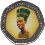2003 50P SHAPED MEDALLION NEFERTITI BUST DISCOVERIES OF EGYPT