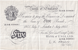 1955 WHITE FIVE POUND NOTE JULY 7TH LONDON BANK OF ENGLAND O'BRIEN W£5-49