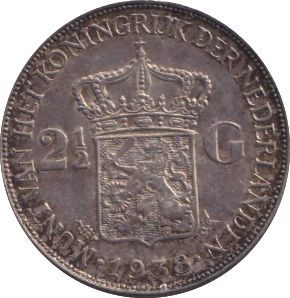 1938 SILVER NETHERLANDS 2 1/2 GULDEN
