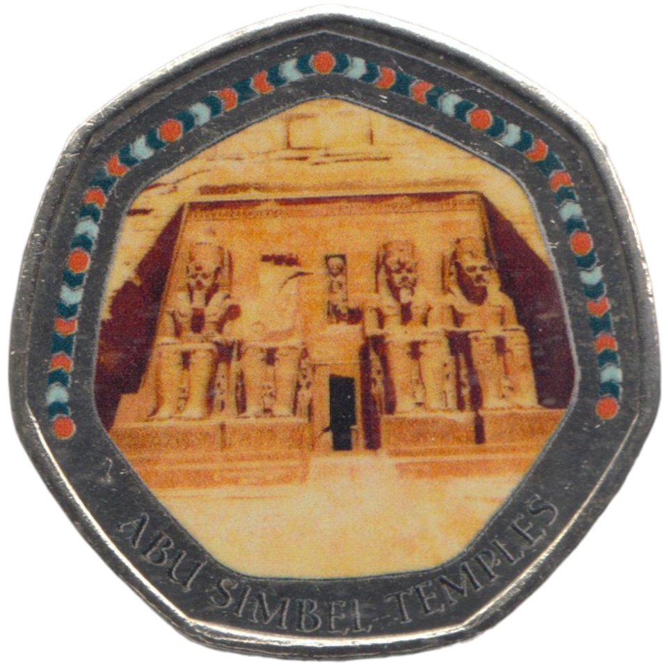 2003 50P SHAPED MEDALLION ABU SIMBEL TEMPLES DISCOVERIES OF EGYPT