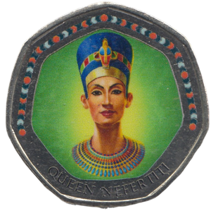 2003 50P SHAPED MEDALLION QUEEN NEFERTITI DISCOVERIES OF EGYPT