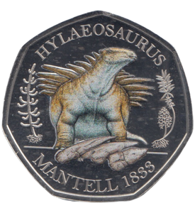 2020 50 PENCE HYLAEOSAURUS COLOURED ( BU )
