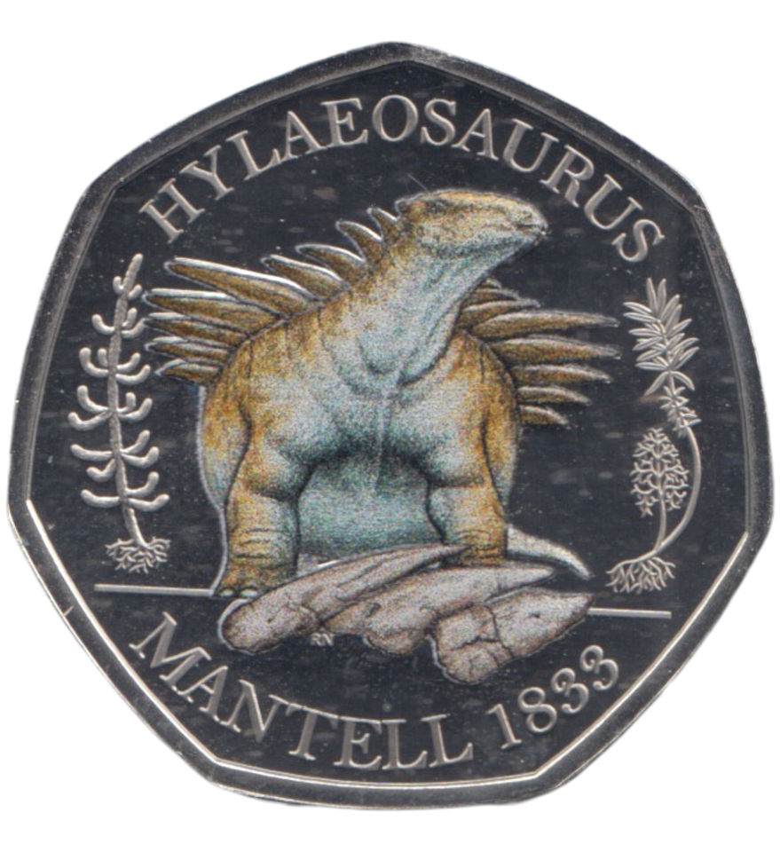 2020 50 PENCE HYLAEOSAURUS COLOURED ( BU )