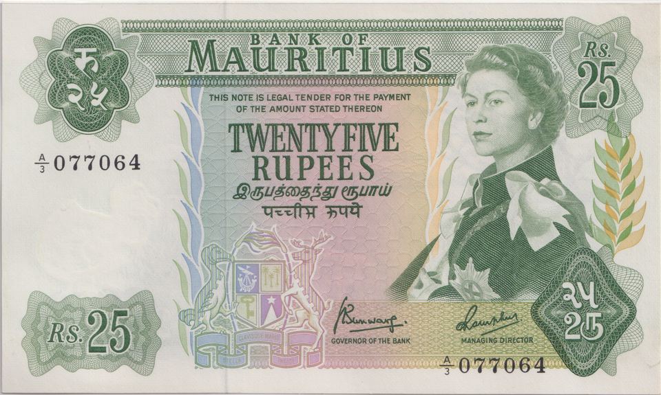 1967 25 RUPEES MAURITIUS BANKNOTE REF-1753