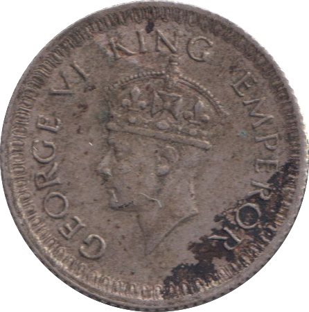 1943 SILVER 1/4 RUPEE INDIA