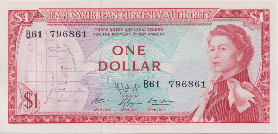 1965 ONE DOLLAR EASTERN CARIBBEAN BANKNOTE REF-1791