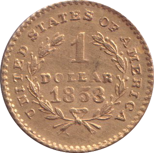 1853 GOLD ONE DOLLAR USA
