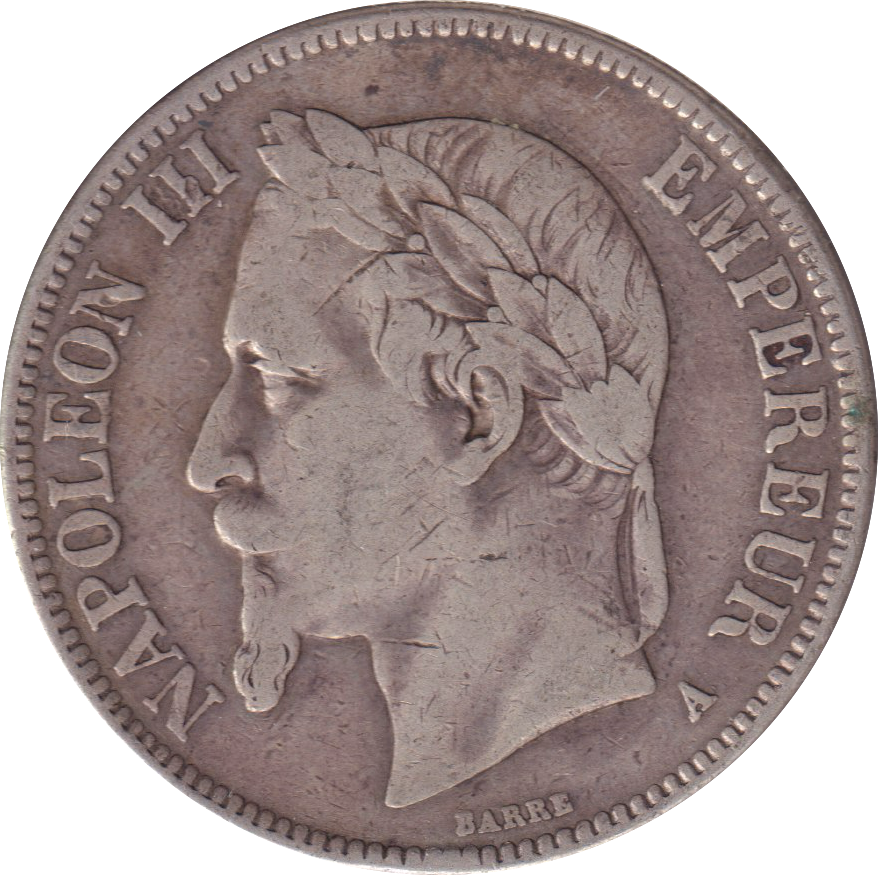 1867 SILVER 5 FRANCS FRANCE