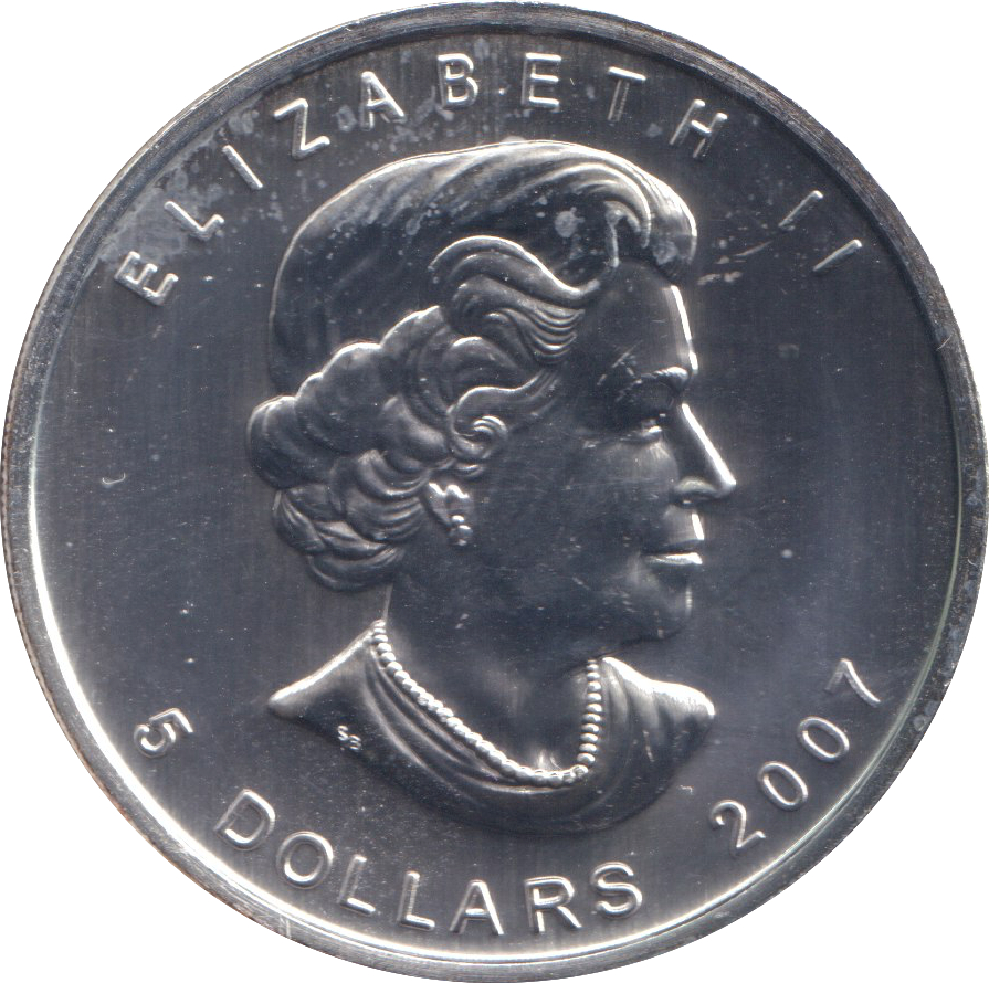 2007 1 OZ .999 FINE SILVER 5 DOLLARS CANADA