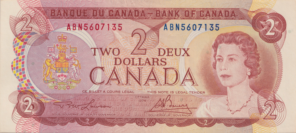 1974 TWO DOLLARS CANADA BANKNOTE REF-1779