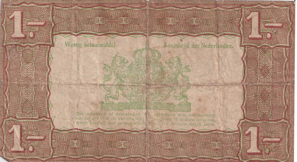 1938 NETHERLANDS 1 GULDEN BANKNOTE REF-1718