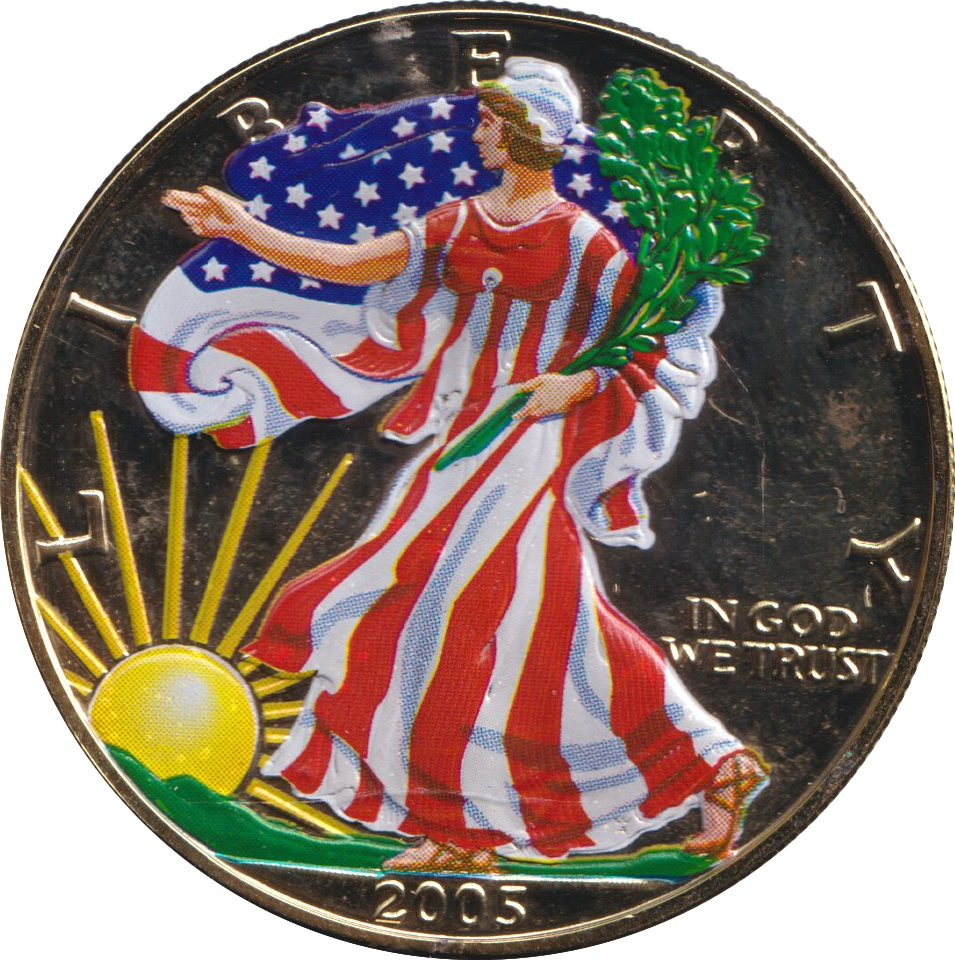 2005 GOLD PLATED COLOURED LIBERTY DOLLAR USA