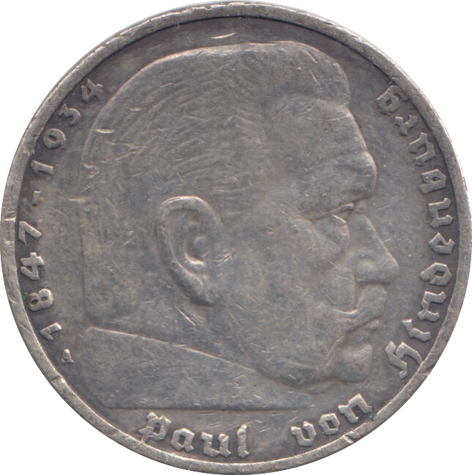 1936 SILVER GERMANY 5 MARKS