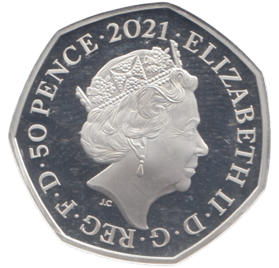 2021 SILVER PROOF COLOURED 50 P TEMNODONTOSAURUS