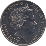 2009 FIVE POUNDS 50TH ANNIVERSARY OF THE FIRST MINI ALDERNEY