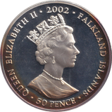 2002 SILVER PROOF THE GOLDEN JUBILEE FIVE POUND FALKLAND ISLANDS