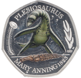 2021 SILVER PROOF COLOURED 50 P PLESIOSAURUS