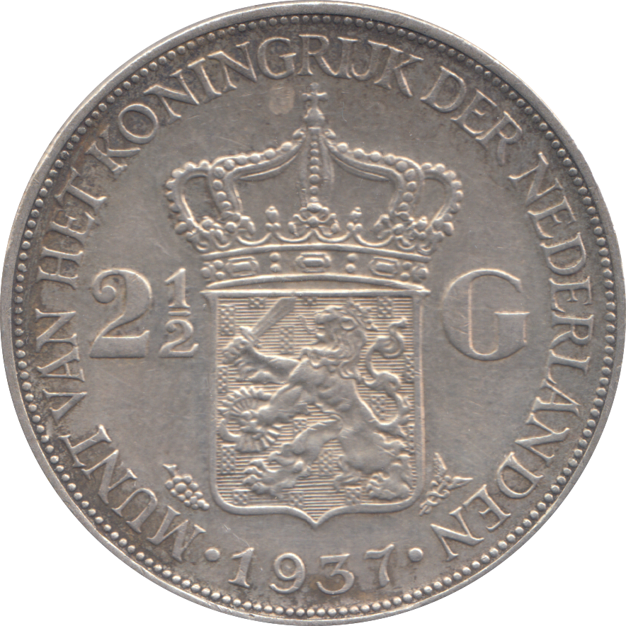 1937 SILVER 2 1/2 GUILDER NETHERLANDS