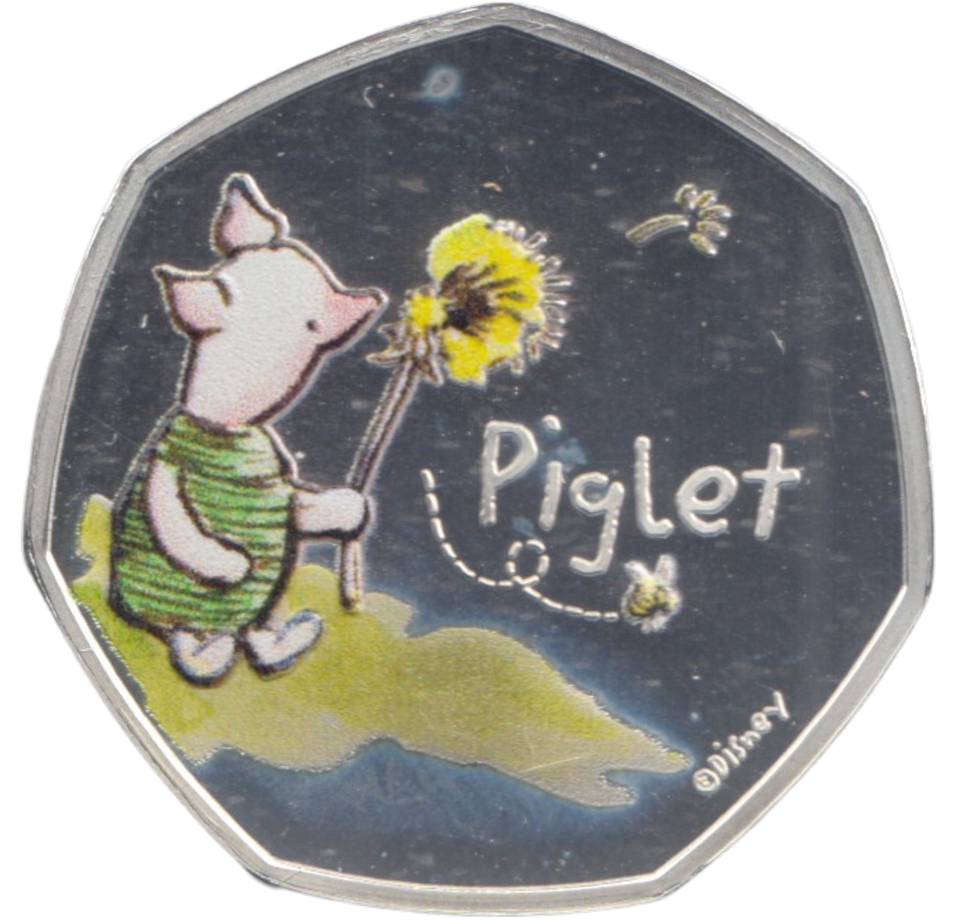 2020 SILVER PROOF COLOURED 50 P PIGLET