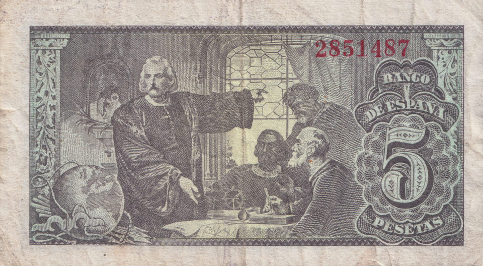 1943 5 PESTAS BANKNOTE SPAIN REF-1646